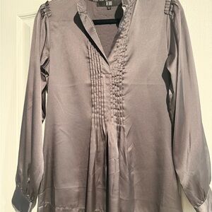 BeBop Silver-Gray Pintuck V-Neck Blouse